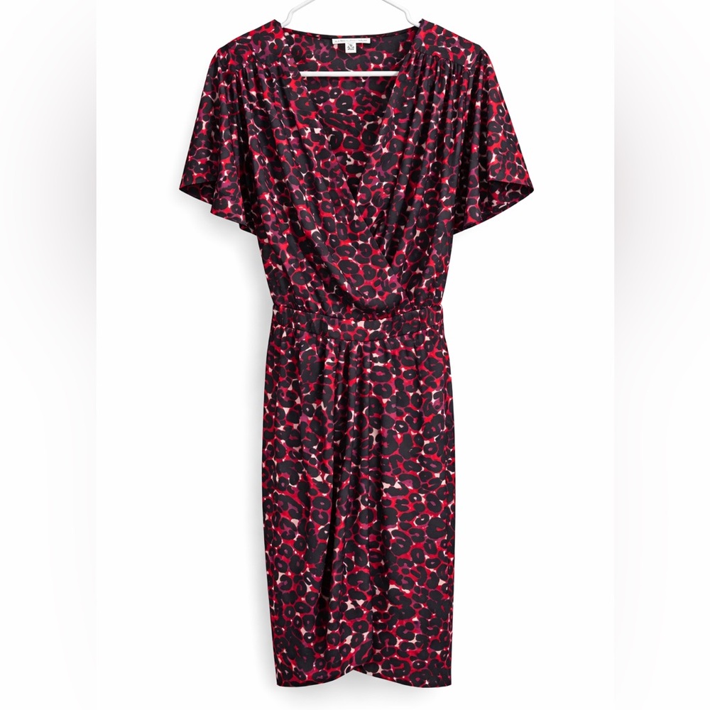 Cynthia Steffe Seamline Red Black Leopard Print Faux Wrap‎ Dress Size 6 NWOT